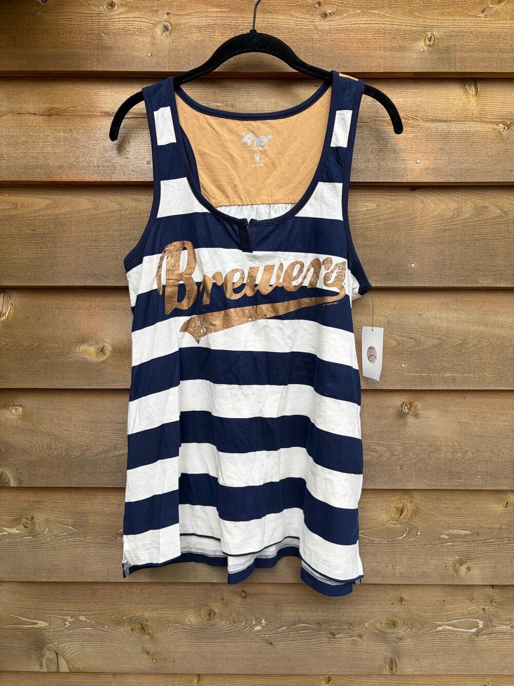 4Her Milwaukee Brewers blue and white striped tank top